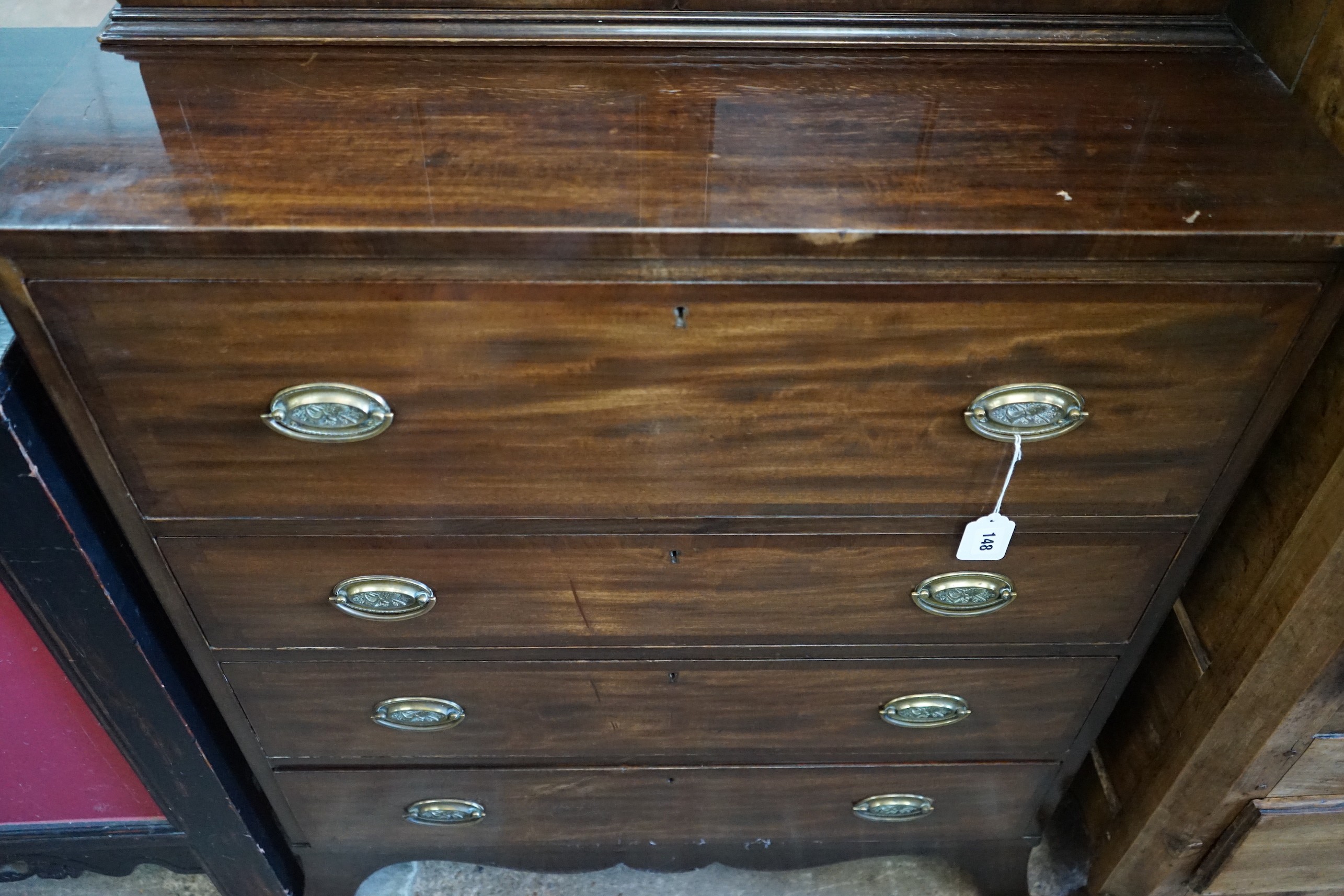 A Regency style mahogany secretaire bookcase, width 85cm, depth 49cm, height 186cm